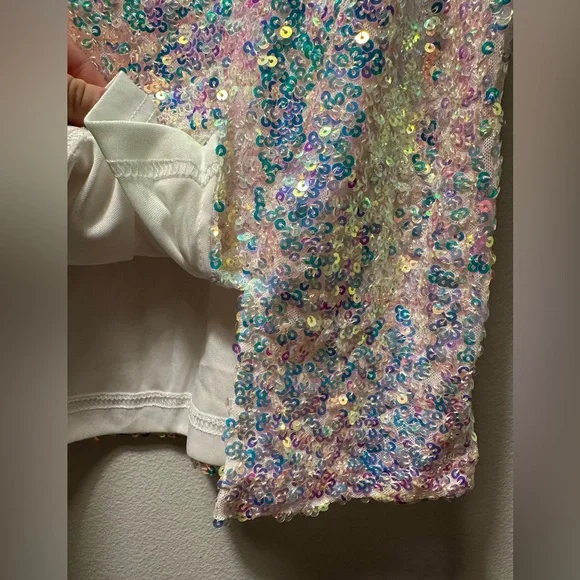 NWT Windsor Sequin Mini Dress Medium White Rainbow Glitter Party Club Bride Glam - Picture 3 of 15